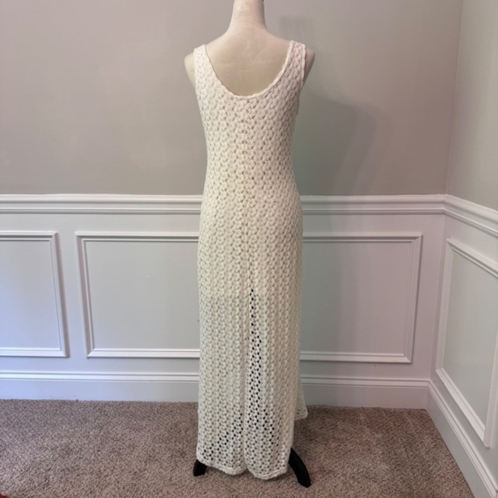 Y2K‎ Cream Crochet Cottagecore Maxi Earthy Boho Sleeveless Scoop Neck L - Picture 4 of 13